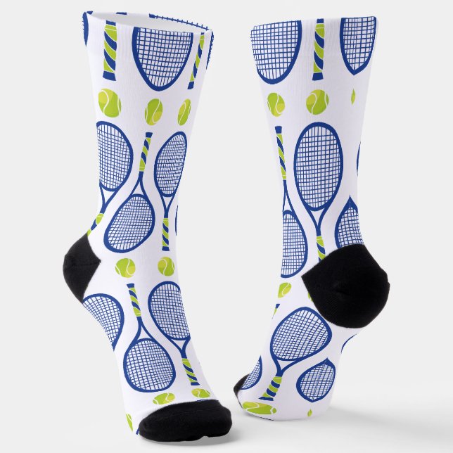 Chaussette Motif de tennis bleu, vert et blanc horizontal 🎾 (Angulaire)