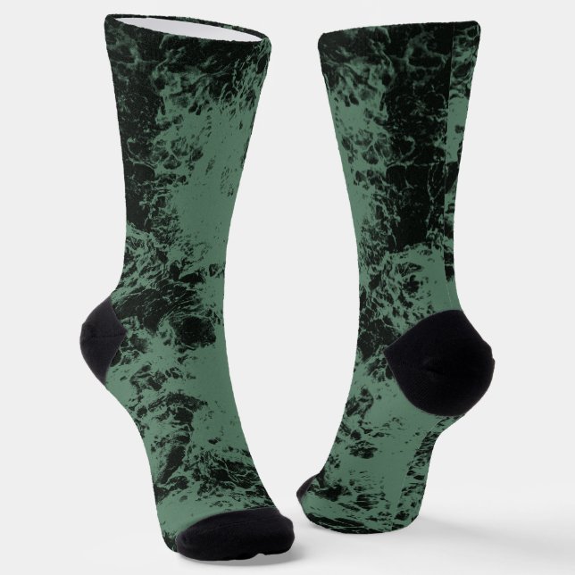 Chaussette Motif de texture marbre en noir et vert (Angulaire)
