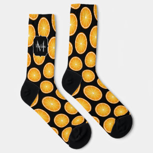 Chaussette Motif de tranches de fruits orange Cool monogramme