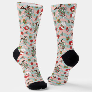 Chaussette Motif de vacances Disco Père Noël et Reindeer