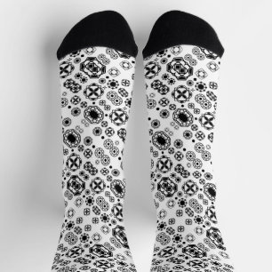 Chaussette Motif décoratif arabesque noir blanc mignon