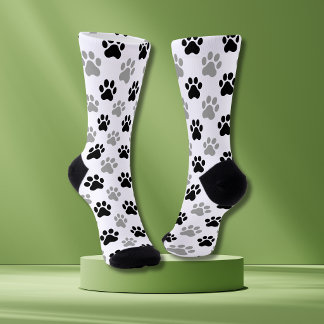 Chaussette Motif d'empreinte de patte grise noire pour amateu