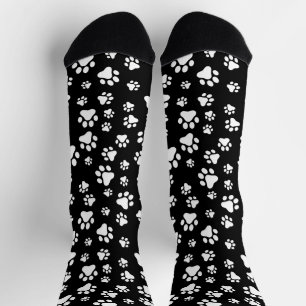 Chaussette Motif des pattes, Empreintes de pattes, noir et bl