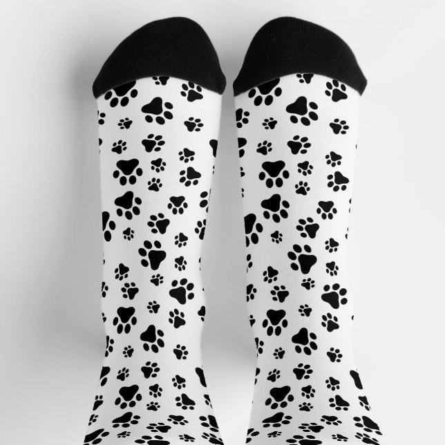 Chaussette Motif des pattes, pattes de chien, noir et blanc (Haut)