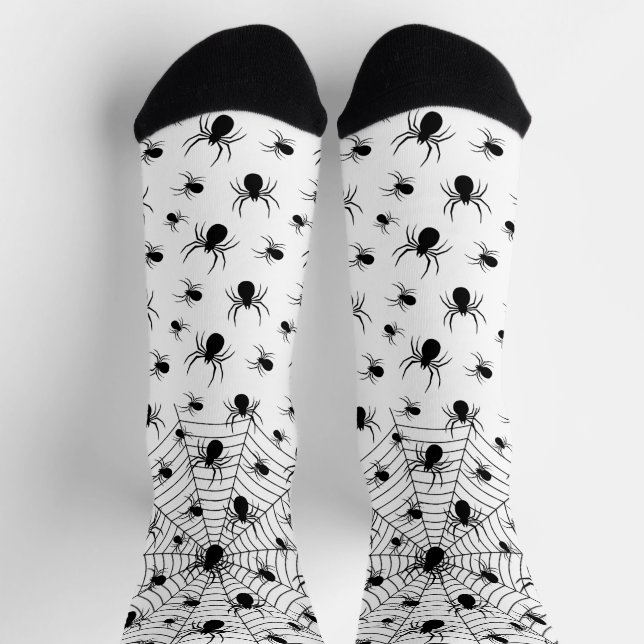 Chaussette Motif d'Halloween Black White araignées (Haut)