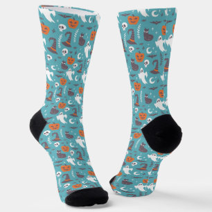 Chaussette Motif d'Halloween Turquoise amusant