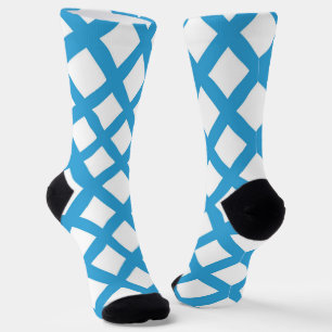 Chaussette Motif diamant à carreaux bleu blanc