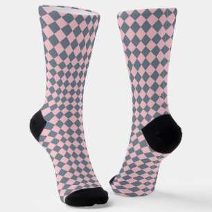 Chaussette Motif diamant à carreaux gris rose