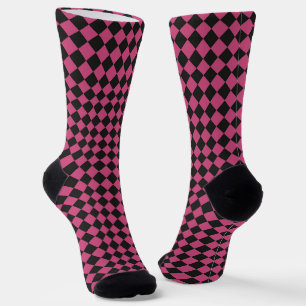 Chaussette Motif diamant à carreaux rose et noir