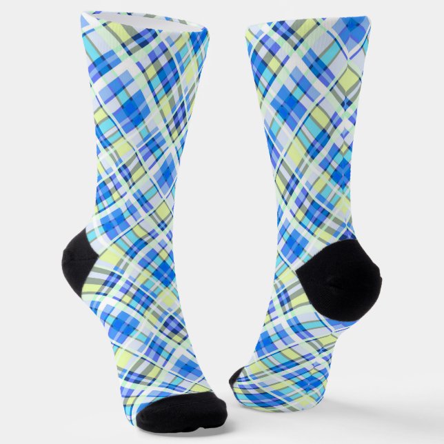 Chaussette Motif d'impression à damiers jaune et bleu clair (Angulaire)