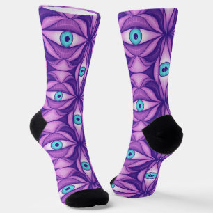 Chaussette Motif d'oeil d'horreur violet Déplaisant de cuisin