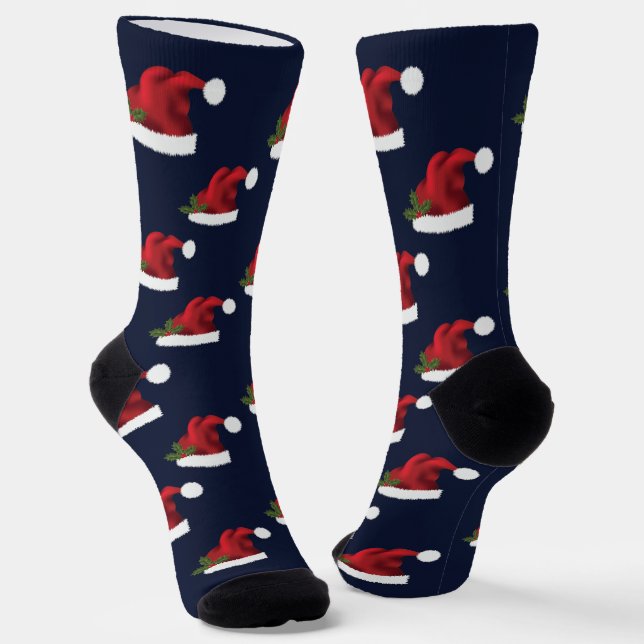 Chaussette Motif Du Festin Rouge Chapeaux De Père Noël Sur Bl (Angulaire)