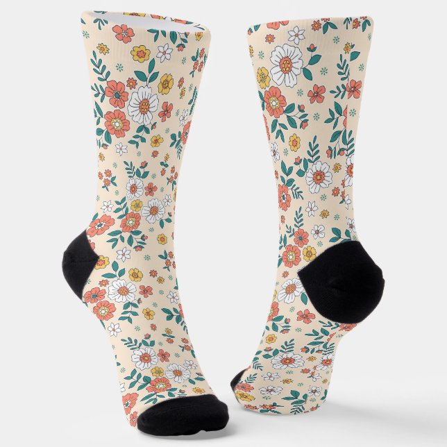 Chaussette Motif du jardin de fleurs de corail (Angulaire)