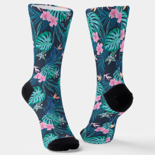 Chaussette Motif du Jardin des Fleurs Tropicales Bleues