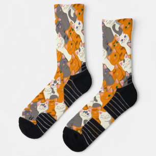 Chaussette Motif en diagonale du chat noir blanc gingembre