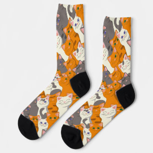 Chaussette Motif en diagonale du chat noir blanc gingembre