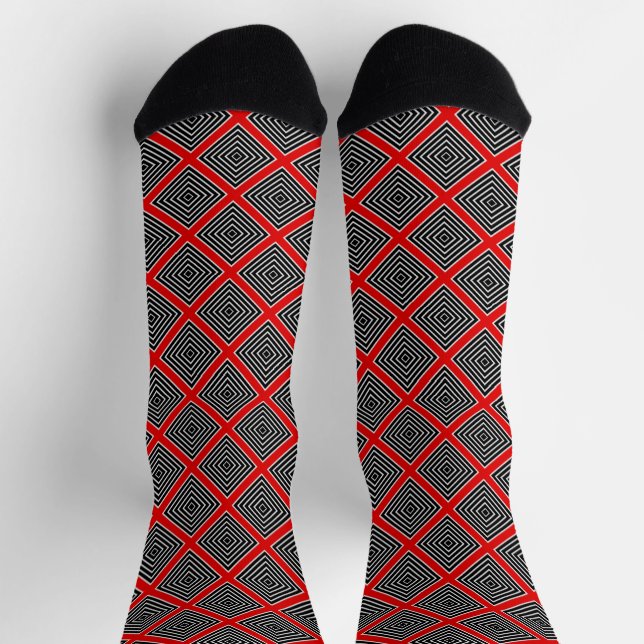 Chaussette Motif en diamant rouge noir et blanc (Haut)