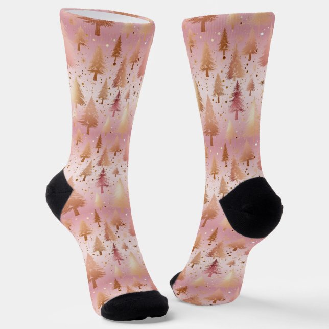 Chaussette Motif festif des arbres d'or rose mignonne (Angulaire)