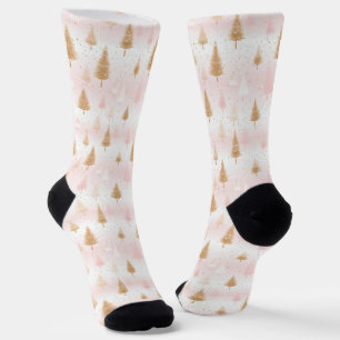 Chaussette Motif festif des arbres d'or rose mignonne