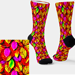 Chaussette Motif feuille automne rouge orange rose clair coul