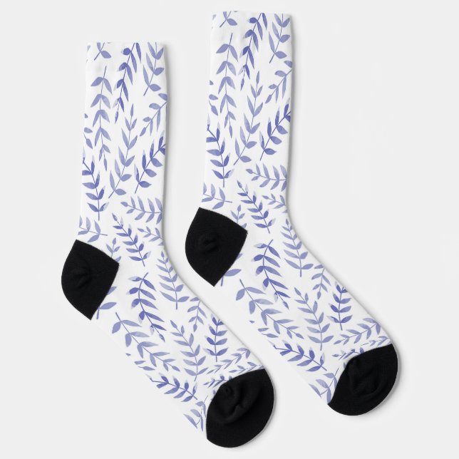 Chaussette Motif feuille bleu sur chaussettes blanches (Droite)