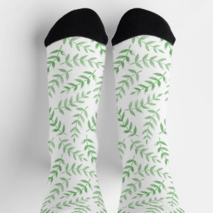 Chaussette Motif feuille vert sur blanc