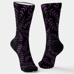 Chaussette Motif feuille violet sur chaussettes noires