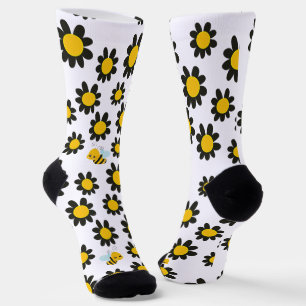 Chaussette Motif Fleur Jaune Noir Avec Abeilles