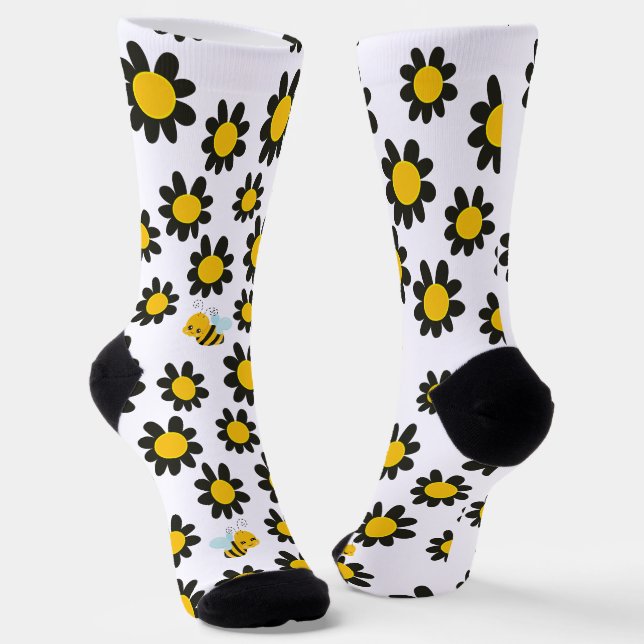 Chaussette Motif Fleur Jaune Noir Avec Abeilles (Angulaire)