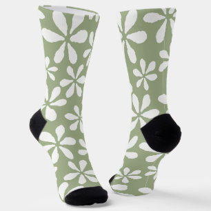 Chaussette Motif Fleur Vert Sauge Moderne Floral Joli
