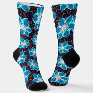 Chaussette Motif Fleurs bleues Abstraites