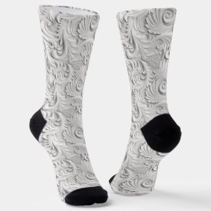 Chaussette Motif floral 3-D blanc ivoire