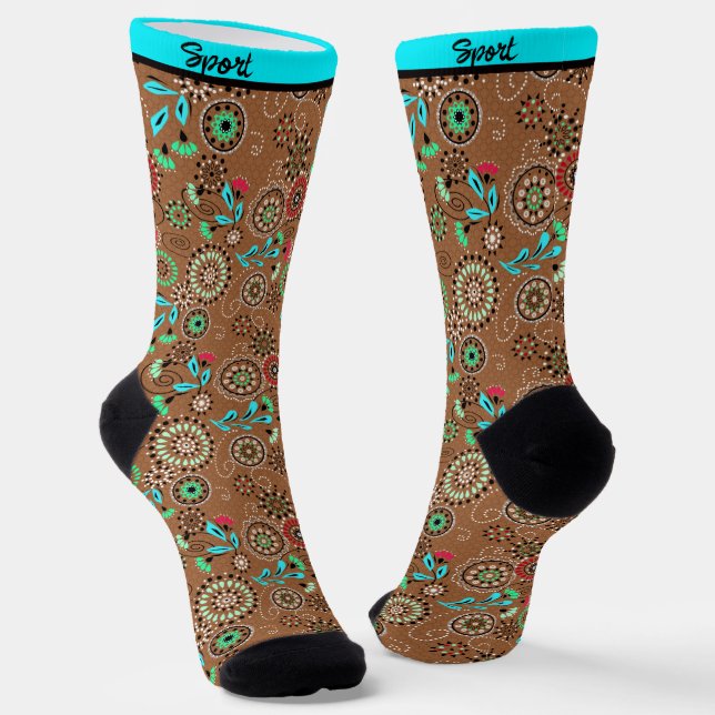 Chaussette Motif floral abstrait folklorique ethnique marron  (Angulaire)