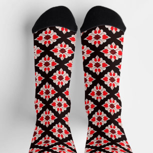 Chaussette Motif floral abstrait rouge et blanc