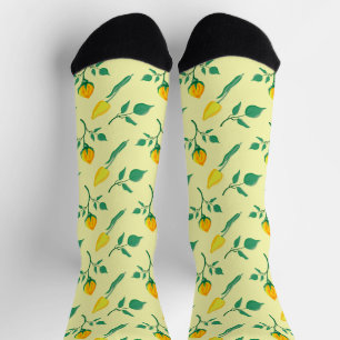 Chaussette Motif floral avec rose jaune et fleurs de tulipe