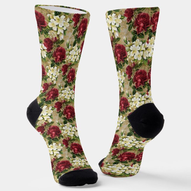 Chaussette Motif floral blanc et bordeaux (Angulaire)