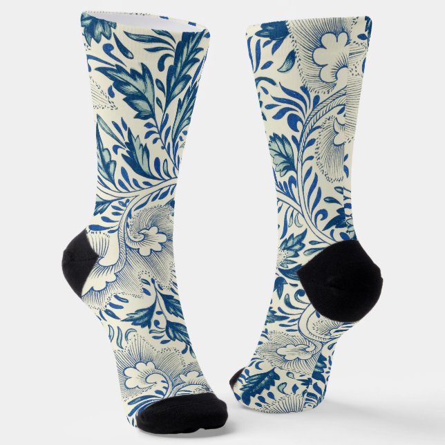 Chaussette Motif Floral bleu Antique Design asiatique (Angulaire)