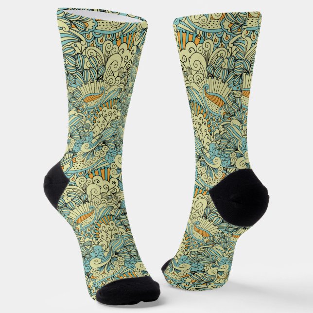 Chaussette Motif floral botanique rétro vintage (Angulaire)