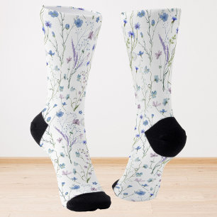 Chaussette Motif floral de jolie fleur sauvage bleu violet