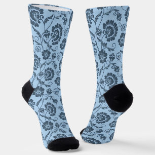 Chaussette Motif floral élégant sur fond bleu clair