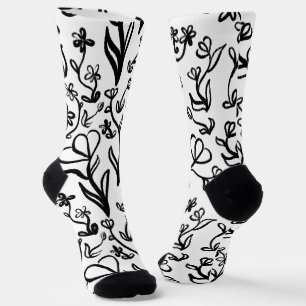 Chaussette Motif floral en noir et blanc