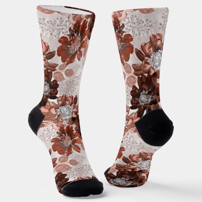 Chaussette Motif floral gris-marron. (Angulaire)