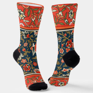 Chaussette Motif floral indo-persan bohème vintage rouge