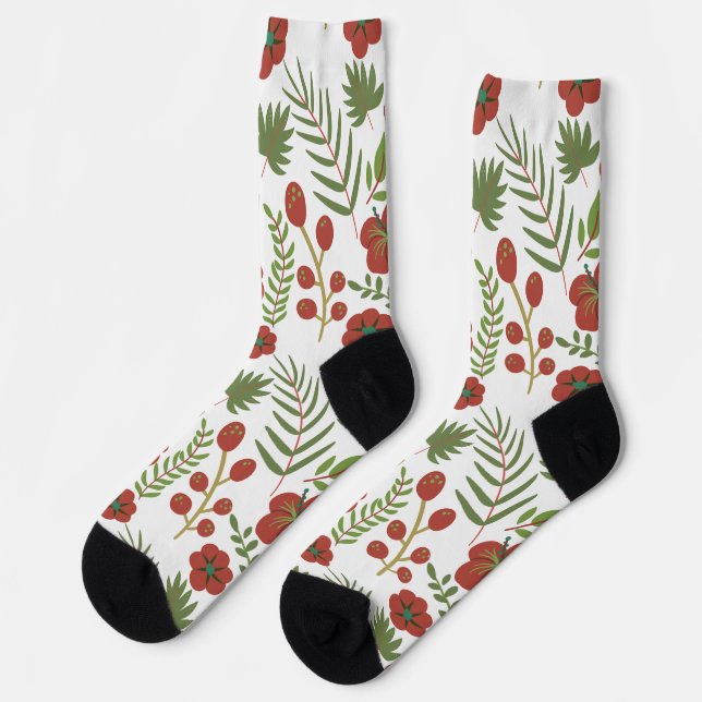 Chaussette Motif floral rouge sans couture sur arrière - plan (Gauche)