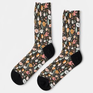 Chaussette Motif floral sur fond noir