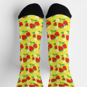 Chaussette Motif Fraise et Fleurs Jaune