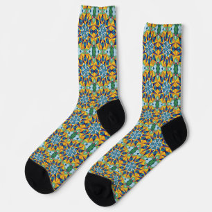Chaussette Motif géométrique fractal bleu et jaune