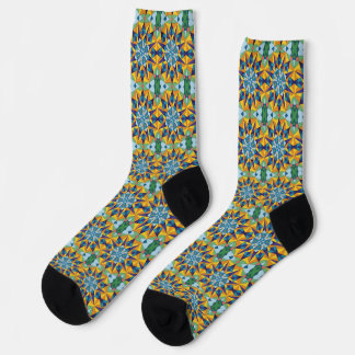 Chaussette Motif géométrique fractal bleu et jaune