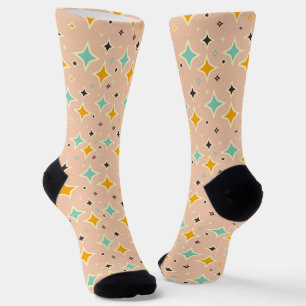Chaussette Motif géométrique rétro avec sarcelle, orange, noi