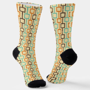 Chaussette Motif géométrique turquoise Brown orange rétro